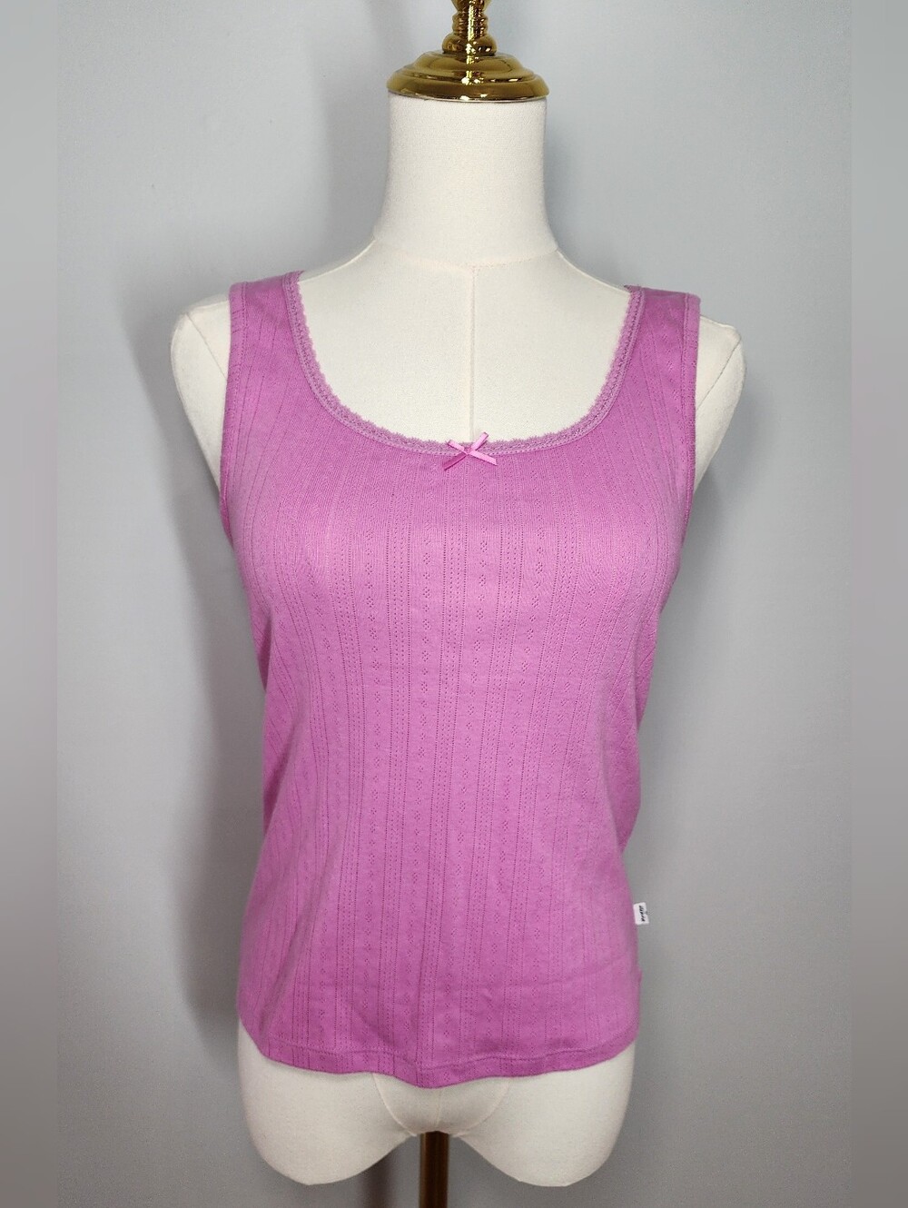 LEVI'S Pink Pointelle Knit Camisole Lace Trim Tank Top Summer Shirt Size M